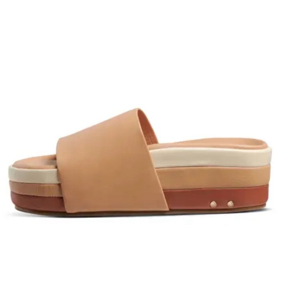 Beek Platform Slide Sandals in Tan, Cream & Burnt Orange